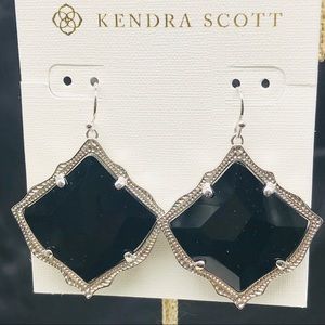 Kendra Scott Kristen Black Opaque glass  Silver tone border earrings